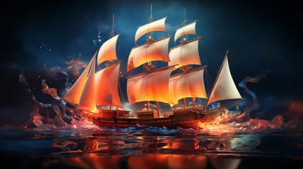 Poster sailing ship in the sea digital abstract background © wahyuart17