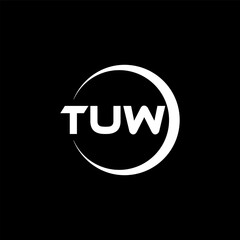 TUW letter logo design with black background in illustrator, cube logo, vector logo, modern alphabet font overlap style. calligraphy designs for logo, Poster, Invitation, etc.