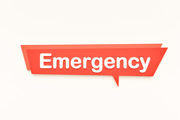 Emergency, colored cartoon speech bubble, white text. First care, helping hand, accident. 3D illustration