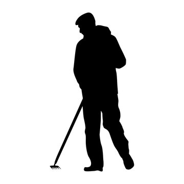 recommend clip art: Silhouette of groundskeeper or gardener, vector illustration isolated on white