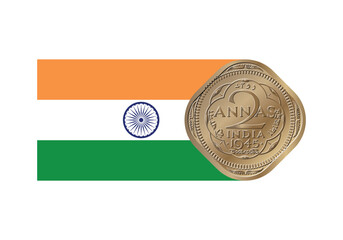 2 Rupees coin of India. Coin side isolated on white background. Flag of India. Vector.