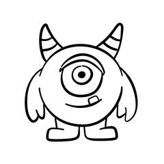 Handdrawn doodle coloring page Cute Monster Comic joyful monster character kids cartoon character design for poster, kids product logo, mascot, print on demand and packaging design
