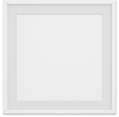 Close up view blank white square photo frame isolated on plain background.