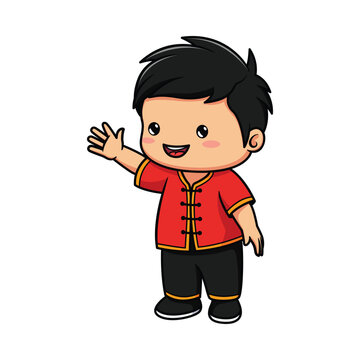 cartoon boy celebrating Chinese New Year