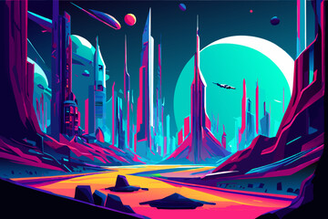 A sci-fi cityscape on an alien world. vektor icon illustation