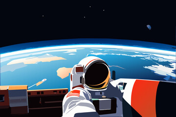 An astronaut's view from the International Space Station. vektor icon illustation