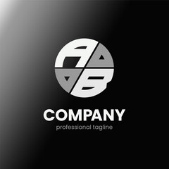 letter AB initial in monochrome flat design circle shape logo vector illustration