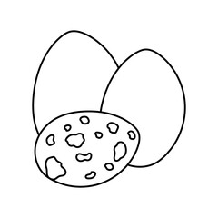 Hand drawn eggs: chicken and quail color element. Cartoon unprocessed food.