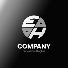 letter EH initial in monochrome flat design circle shape logo vector illustration