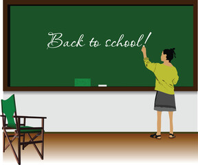 Left-hand girl  in classroom. Back to school. Vector illustration