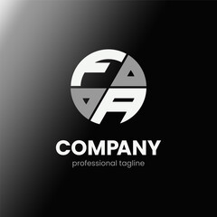letter FA initial in monochrome flat design circle shape logo vector illustration