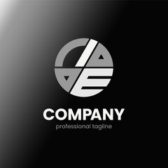 letter IE initial in monochrome flat design circle shape logo vector illustration