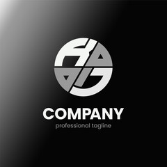 letter KJ initial in monochrome flat design circle shape logo vector illustration