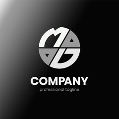 letter MD initial in monochrome flat design circle shape logo vector illustration