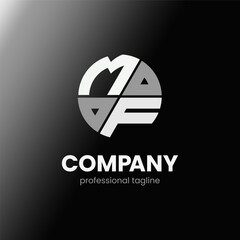 letter MF initial in monochrome flat design circle shape logo vector illustration