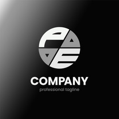 letter PE initial in monochrome flat design circle shape logo vector illustration