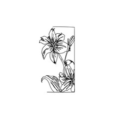 Continuous Line Drawing Blooming flowers and hibiscus. Sketch Hand drawn flower. Illustration icon Vector
