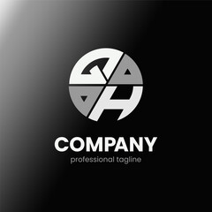 letter QH initial in monochrome flat design circle shape logo vector illustration