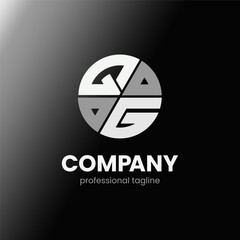 letter QG initial in monochrome flat design circle shape logo vector illustration