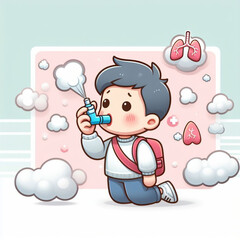 illustration of a small child with asthma using an inhaler