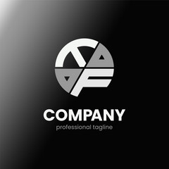 letter TF initial in monochrome flat design circle shape logo vector illustration