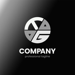 letter TG initial in monochrome flat design circle shape logo vector illustration