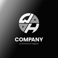 letter WH initial in monochrome flat design circle shape logo vector illustration
