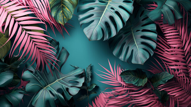 3D illustration images of foliage from tropical plants that fill space in high density.