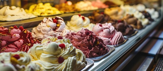 Italian artisan gelato on display in a traditional shop. - obrazy, fototapety, plakaty