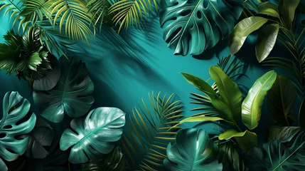 Foto op Canvas 3D illustration images of foliage from tropical plants that fill space in high density. © Aisyaqilumar