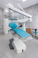 Modern Dental office. equipment at dental office. Dental chair and other accessories. Dental clinic equipment.