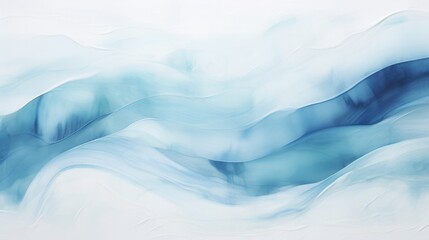 A painting of blue and white waves on a white background