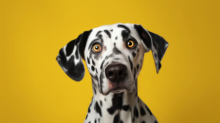 A dalmatian dog with a yellow background