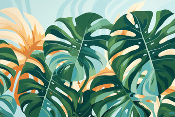 Illustration tropic summer floral background leaves nature pattern exotic design plant palm background