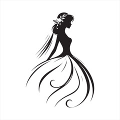Sunset Delight Bride Silhouette: Illuminated Beauty for Bridal Concepts and Bride Black Vector Stock
