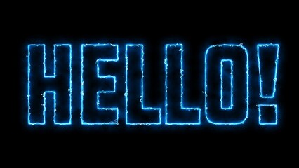 Hello text font with light. Luminous and shimmering haze inside the letters of the text Hello. Hello neon sign. © adobedesigner