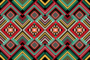 ethnic design pattern seamless tribal India green red black white geometric shapes colored triangles arranged together
design for paints Textile carpet  