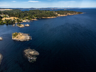 Southern tip of Vancouver island overlooking the Pacific Northwest and rocky peninsulas near Victoria British Columbia Canada.