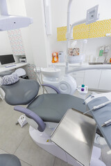 Modern Dental office. equipment at dental office. Dental chair and other accessories. Dental clinic equipment.