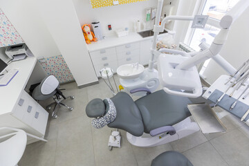 Modern Dental office. equipment at dental office. Dental chair and other accessories. Dental clinic equipment.