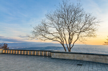 viewing platform on Mtatsminda Mountain at sunrise (Tbilisi, Georgia)