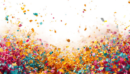 Colorful Confetti seamless pattern background, carnival concept, transparent background, gold confetti, celebration, isolated party decoration, illustration, birthday, holiday, celebrate, festive - obrazy, fototapety, plakaty