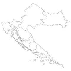 Croatia map. Map of Croatia in eight mains regions in white color