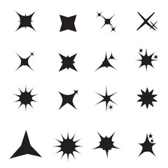 Hand drawn star sparkle shine of doodle set. Star shine twinkle glow, spark glitter, magic party light vector illustration. Hand drawn sketch doodle style line sparkle elements. Vector illustration.