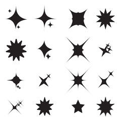 Hand drawn star sparkle shine of doodle set. Star shine twinkle glow, spark glitter, magic party light vector illustration. Hand drawn sketch doodle style line sparkle elements. Vector illustration.