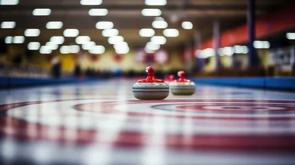 Fototapete Rund Curling stone on ice on blurred background © sonatik