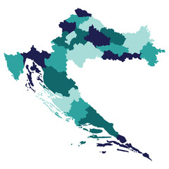 Croatia map. Map of Croatia in administrative provinces in multicolor