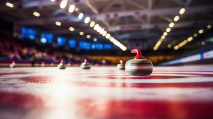 Curling stone on ice on blurred background