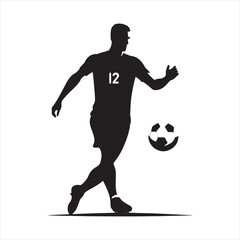 Precision Passing: Football Player Silhouette in Accurate Play, Perfect for Sports Advertising and Sportsman Black Vector Stock
