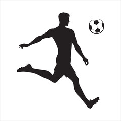 Fototapeta na wymiar Victory Leap: A Silhouette of a Football Player Celebrating Success, Ideal for Sports Posters and Sportsman Black Vector Stock 